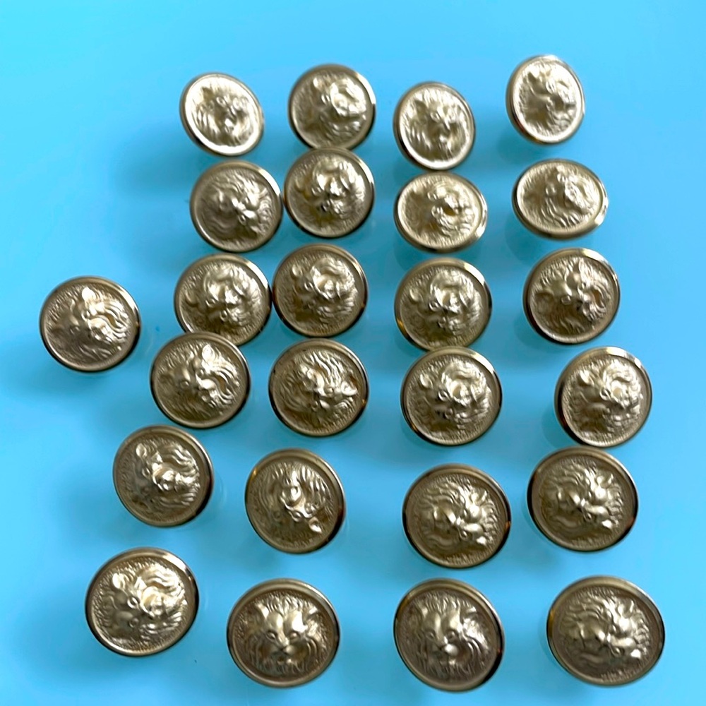 Gold Lion Head buttons (25) back fastener decorative fancy